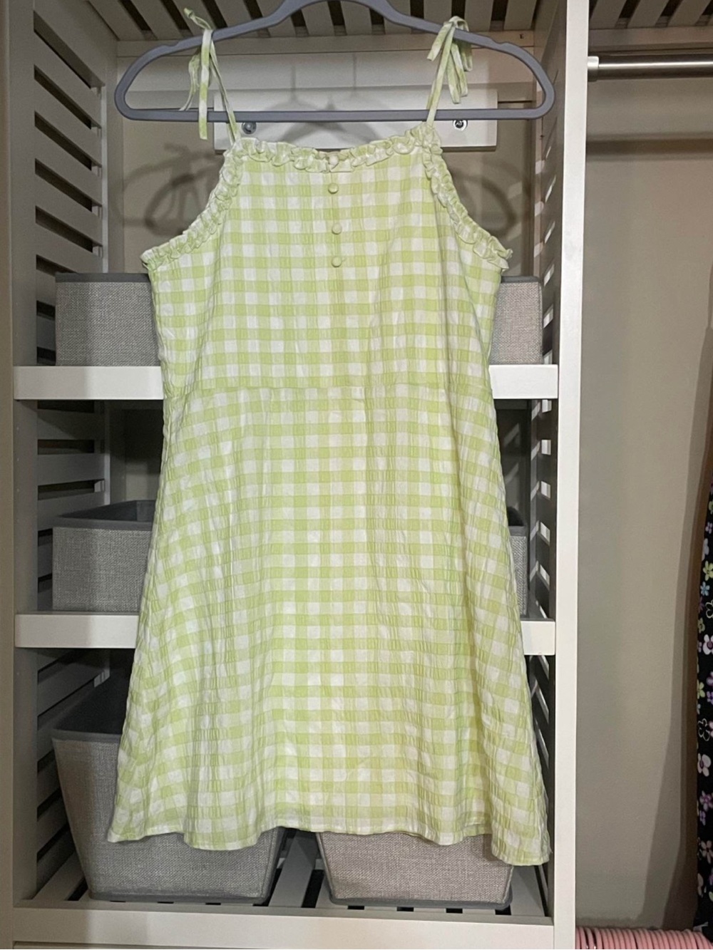 GB girls Lime Green and White Gingham Tie-Shoulder Sundress